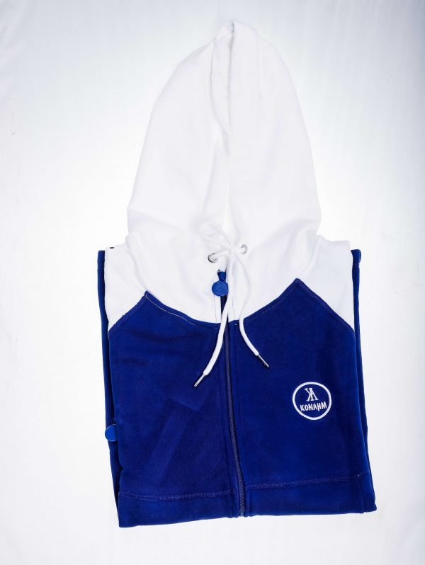 Konahm classic cotton Zip through Hoodie - Blue/White - Image 4