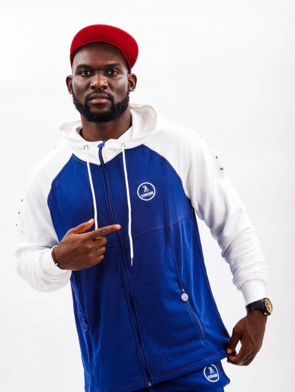 Konahm classic cotton Zip through Hoodie - Blue/White