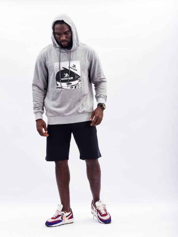 Konahm Graphic Funnel Neck Hoodie - Light Grey