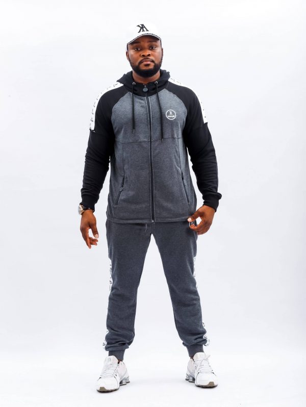 Konahm classic cotton Zip through Hoodie - Grey/Black - Image 2