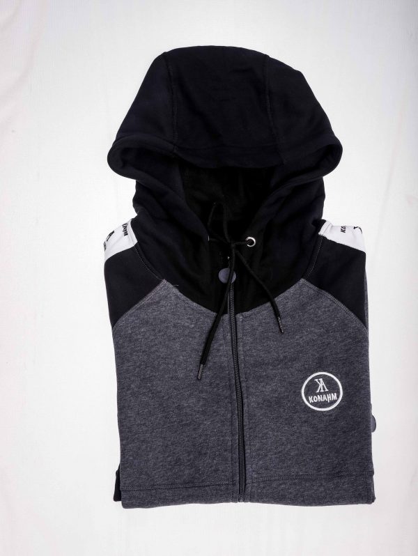 Konahm classic cotton Zip through Hoodie - Grey/Black - Image 4