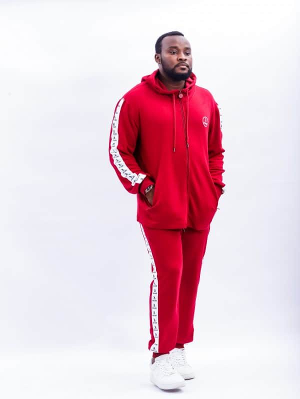 Taped Zip through hoodie- Red - Image 3