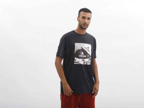 black graphic tee