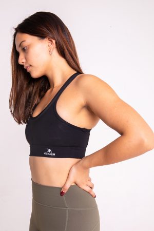 black seamless sport bra in product page