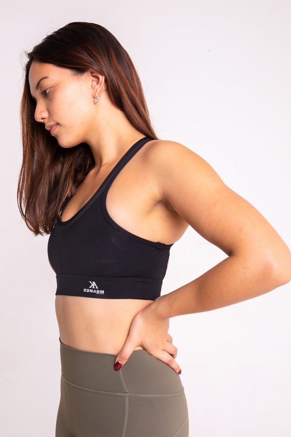 black seamless sport bra in product page
