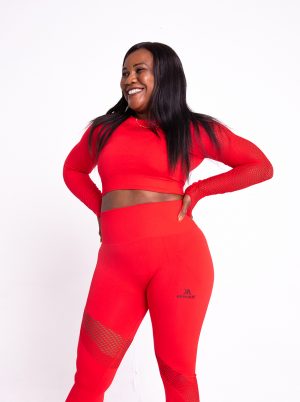 red long sleeve mesh crop top